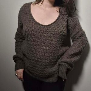 Free People Shabby Chic Earthy Cottage Brown Forest Garden Chunky Knit Sweater